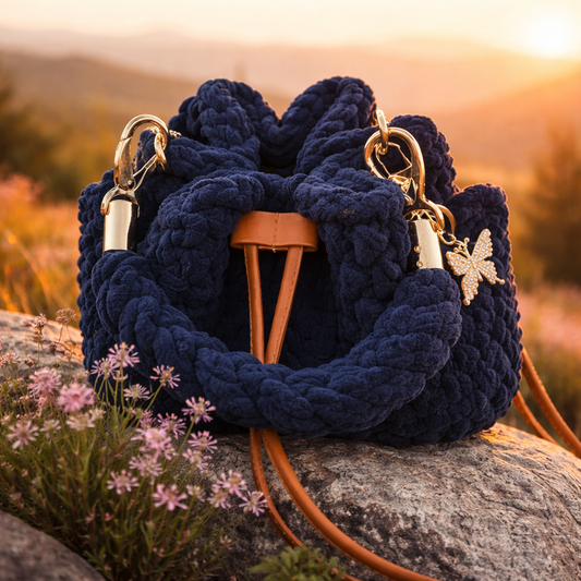 Handmade crochet bucket bag,lined,with handle & strap